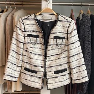 WHBM Black & Ecru Embellished Tweed Jacket